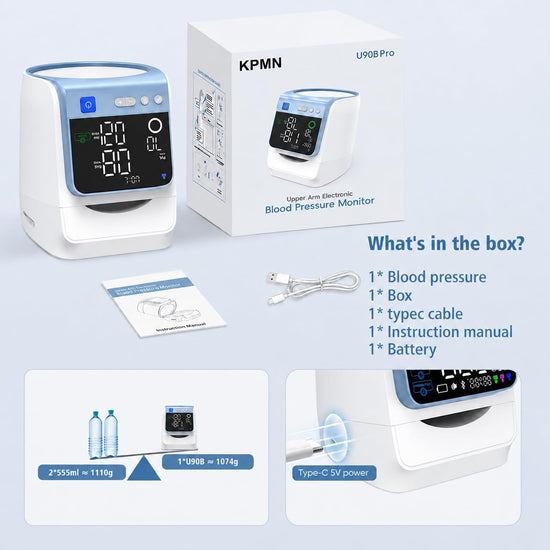 Automatic Electronic Blood Pressure Monitor, 22-40 CM Blood Pressure Cuff, 3 Users*199 Memories, Arm Blood Pressure Monitors for Home Use, Backlit Large LED Screen, BP Monitor (White Blue)