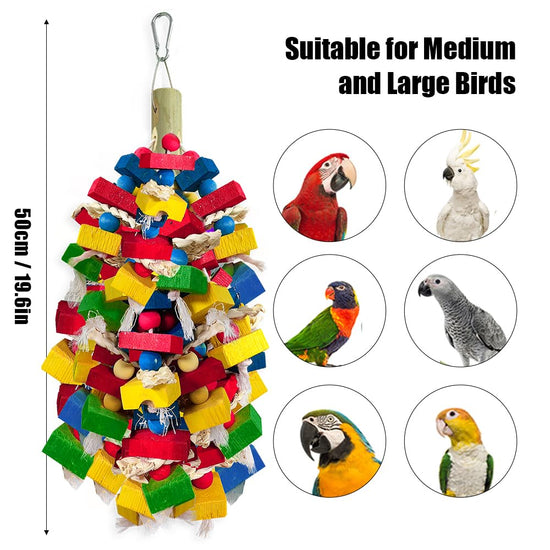 WQY GroceryShop Parrot Toys for Large Birds, Multicolored Wooden Blocks Bird Chewing Toy Parrot Cage Bite Toy for Macaws Cokatoos African Grey and Large Medium Parrot Birds (Block)