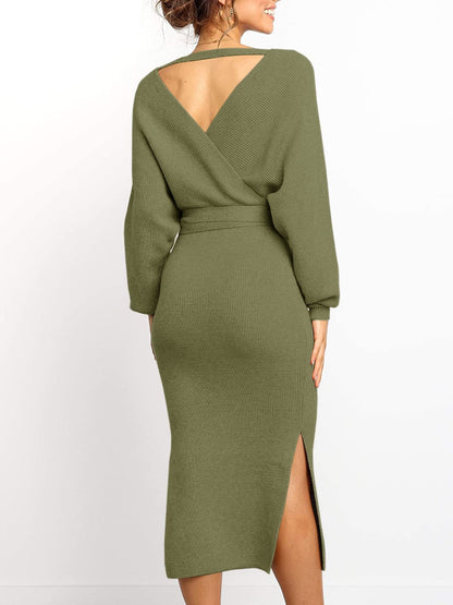 Chang Yun dress — sexy wrap batwing v neck maxi with open back and belt