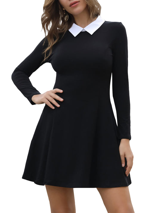 Aphratti Women's Long Sleeve Fall Dresses 2025 Casual Peter Pan Collar A Line Fit and Flare Skater Goth Dress