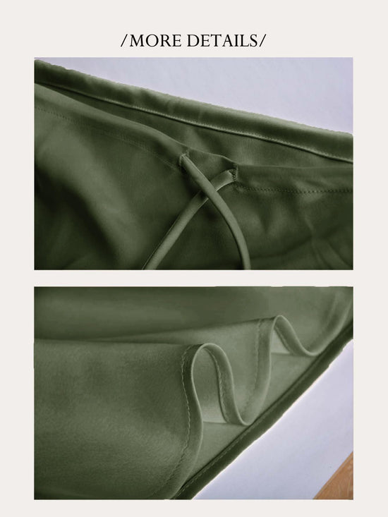 Skirt — Satin silk drawstring flared maxi skirt by Skrtimory for women