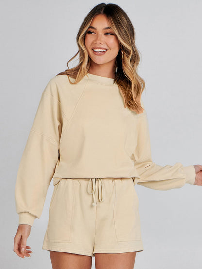 Coordinated outfit — Oversized batwing sleeve top and shorts set by Merokeety