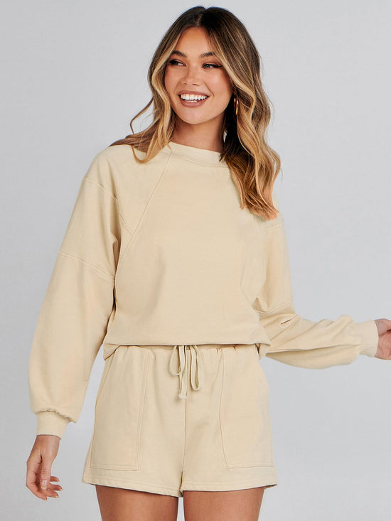 Coordinated outfit — Oversized batwing sleeve top and shorts set by Merokeety