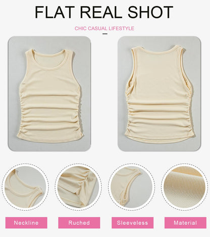 Dokotoo tank top - sleeveless high neck ribbed knit with side ruched design