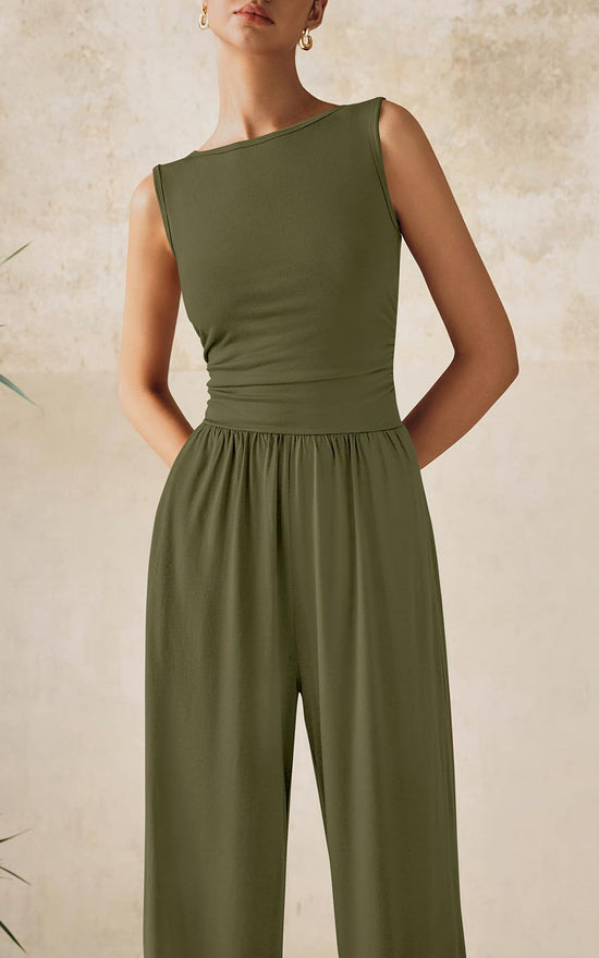 Prettygarden one piece outfit — dressy casual sleeveless wide leg romper for summer