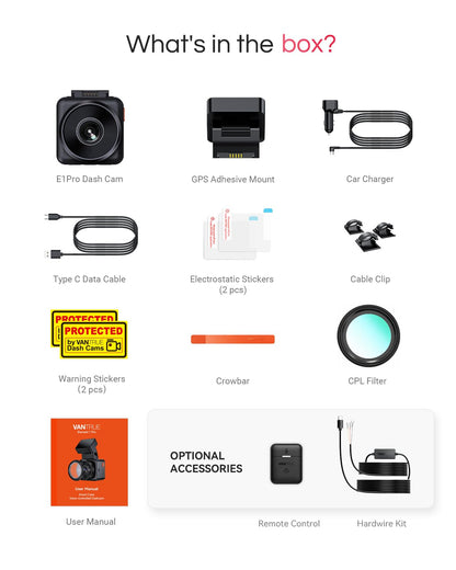 Vantrue E1 Pro 4K dash cam — 5G WiFi and HDR night vision