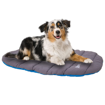 Pet bed mat — Water resistant travel pillow for medium to large dogs 20-100 lbs, blue
