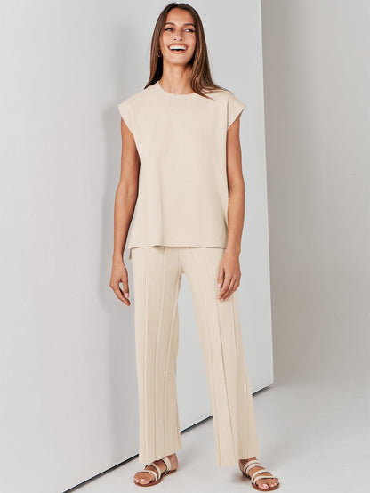 ANRABESS coordinated outfit — summer knit sweater vest and pant set for vacation