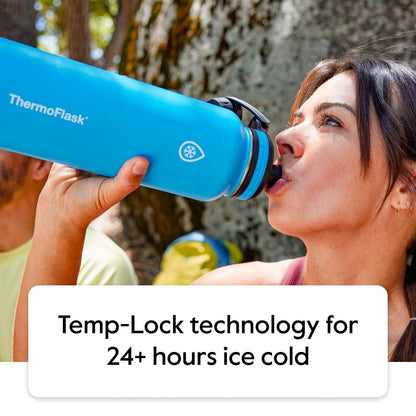 ThermoFlask thermos — double wall vacuum insulated stainless steel design with spout and straw lids