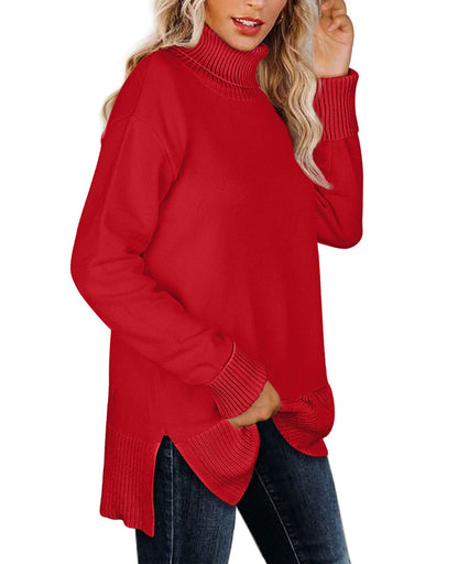 Glanzition sweater — Turtleneck oversized pullover with side split