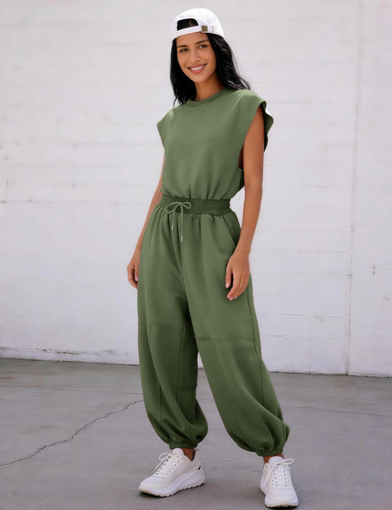 Flygo womens jumpsuit with pockets and drawstring waist