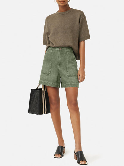 Womens denim shorts - High waisted with pockets and wide leg design