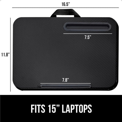 Gorilla Grip lap desk with phone holder and cushion for laptops up to 15.6 inches.