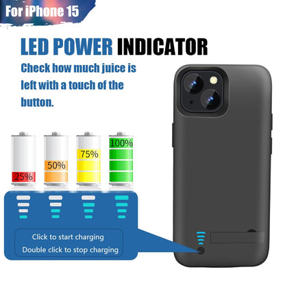 Sitong battery case - 5000mAh rechargeable for iPhone 15, 6.1 inch black