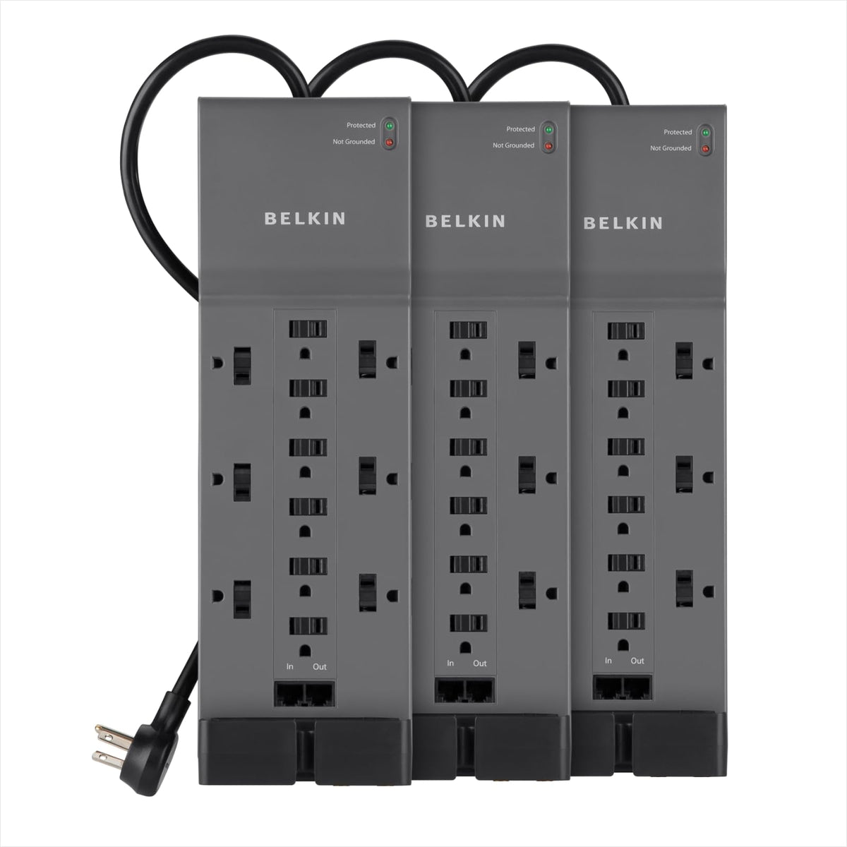 Belkin power strip — 12 AC outlets with 8ft flat plug and 3,940 joules protection