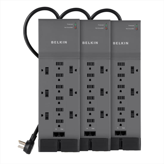 Belkin power strip — 12 AC outlets with 8ft flat plug and 3,940 joules protection