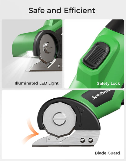Cordless electric scissors — rechargeable with safety lock and LED light