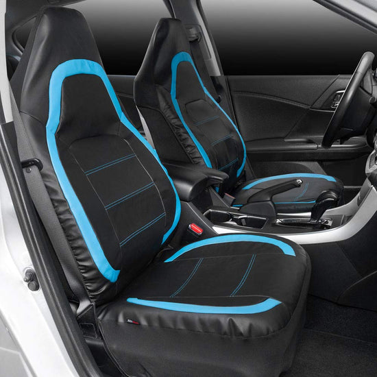 Motor Trend vehicle seat cover — blue faux leather for front seats with headrests