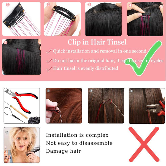 Hair extension — Clip in glitter hair tinsel kit with clips