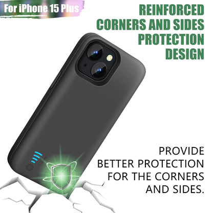 Sitong battery case — 5000mAh rechargeable for iPhone 15 Plus, black