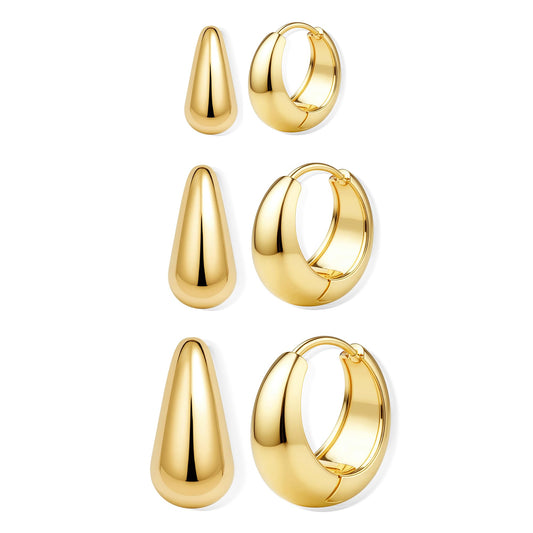 BESTEEL hoop earrings set - 14K gold plated and silver plated options available