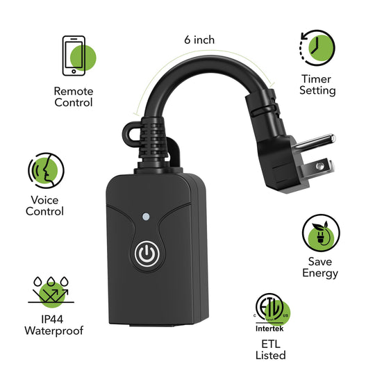 Electronic switch — HBN heavy duty outdoor smart WiFi plug with app control and voice assistant compatibility