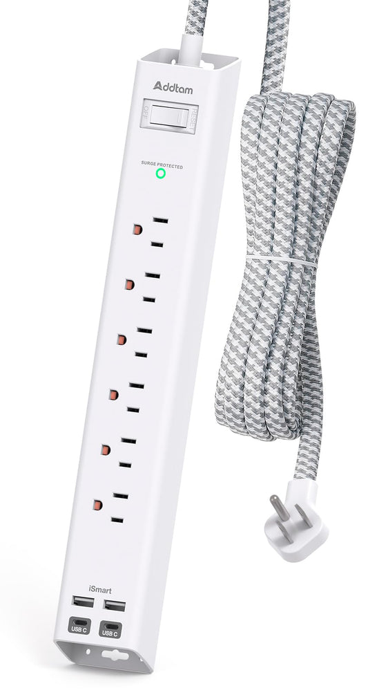 Power strip — Surge protector with USB C and flat plug design