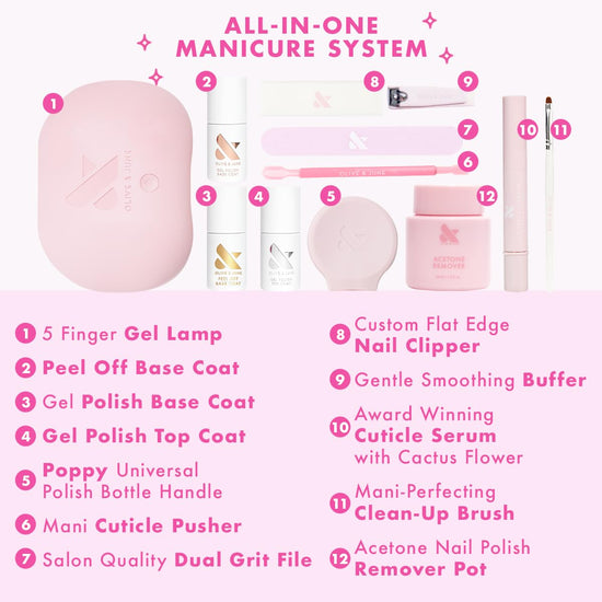 Olive & June gel mani system set — easy at-home manicure kit with LED lamp and tools