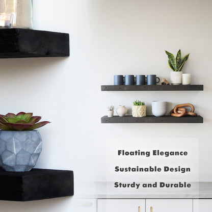 Urban Legacy floating shelves with reclaimed barnwood planks and shelf bracket set includedUrban Legacy floating shelves — reclaimed barnwood planks with bracket set included