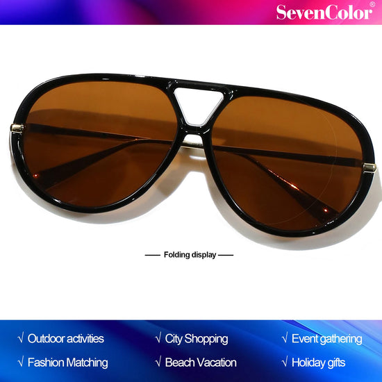 Sunglasses — Trendy oversized aviator style with retro round shield design
