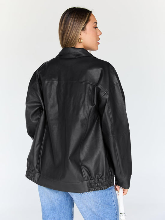 Coat — oversized leather moto bomber jacket by Trendy Queen for spring and fall