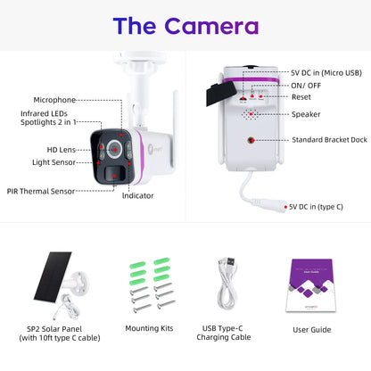 xmartO WiFi 6 Wire-Free Solar Home Security Camera System Wireless, 4-Cam 4MP QHD CCTV Camera Kit with 10CH Expandable 4K WiFi NVR and Past 120-Day Video Storage (SCS-2K104-PARENT) (1-CAM Combo)