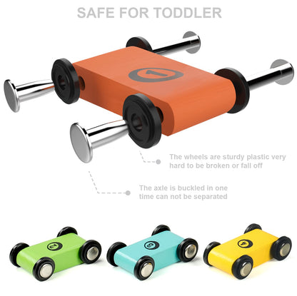 Toy vehicle set — Wooden race track with 4 mini cars for toddlers 1-2 years old