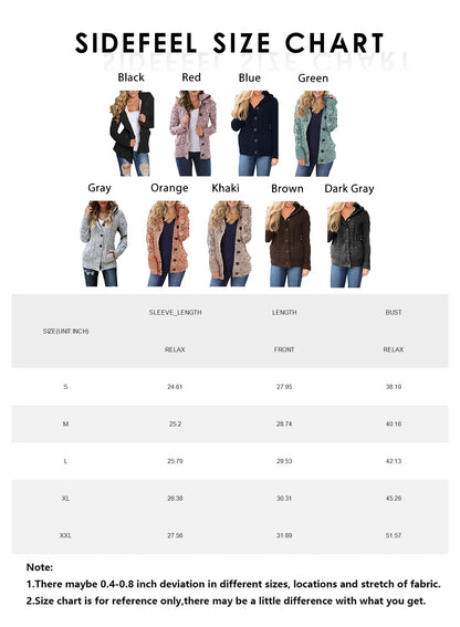 Sidefeel women's sweater — hooded fleece lined cardigan for winter