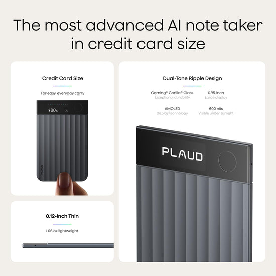 Plaud Note Pro AI Voice Recorder, Transcribe & Summarize with AI, App Control, Note Taker for Meetings & Calls, Supports 112 Languages, Ultra-Slim with InstantView Display, Case Included, Black