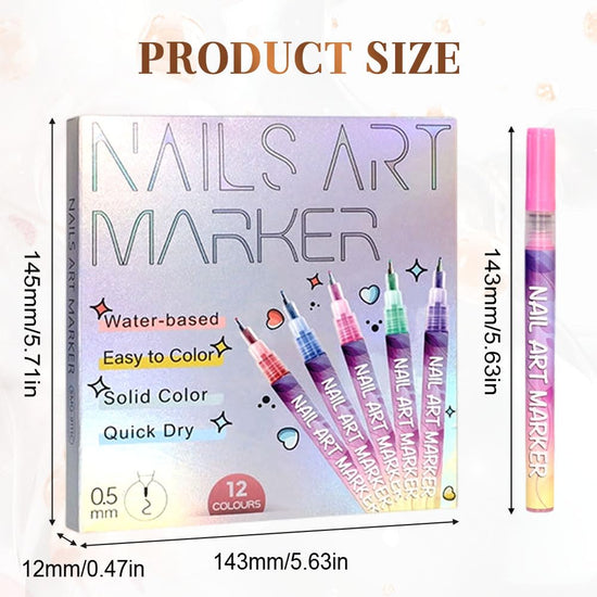 Cosmetic nail set — 12 colors nail art pens for gel nails and dotting tools
