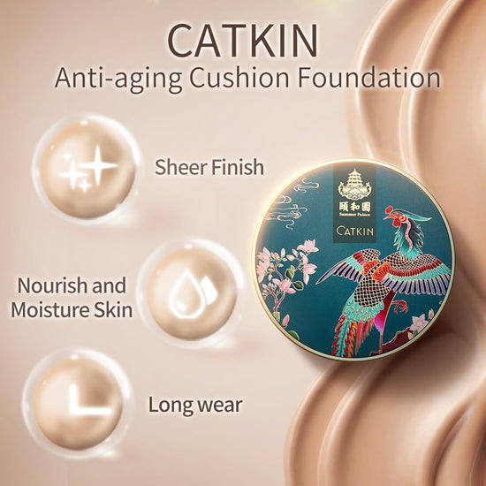 Catkin cushion foundation with buildable coverage and anti-aging serum, light beige 0.46 oz x 2