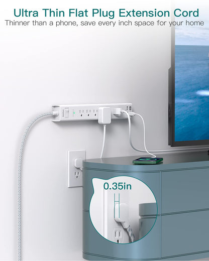 Power strip — Surge protector with USB C and flat plug design