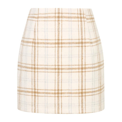 Kinghua wool plaid mini skirt — high waisted bodycon style