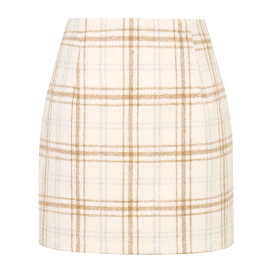 Kinghua wool plaid mini skirt — high waisted bodycon style