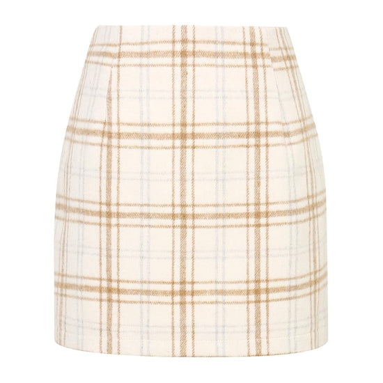 Kinghua wool plaid mini skirt — high waisted bodycon style