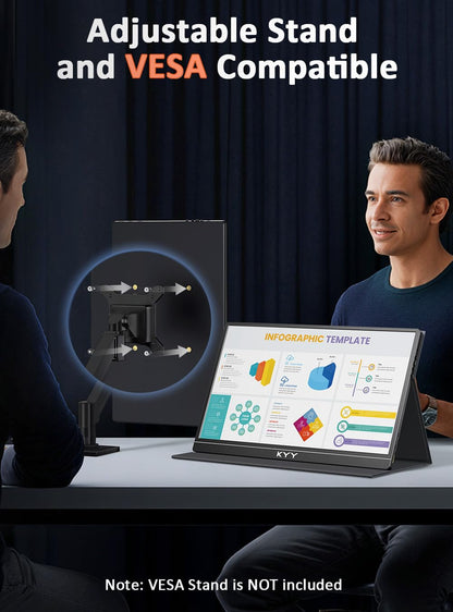 KYY 15.6 portable monitor with smart cover and speakers. Plug and play external monitor for laptop, PC, phone, Mac, Xbox, PS4.
