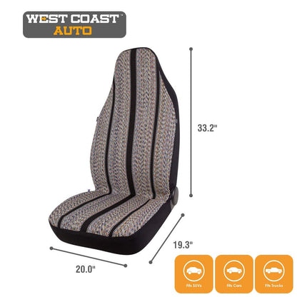 West Coast Auto vehicle seat cover - Baja blanket design, airbag compatible, 2 pieces black