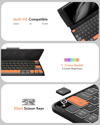 Universal keyboard plus dual Bluetooth portable keypad with removable stand and backlit