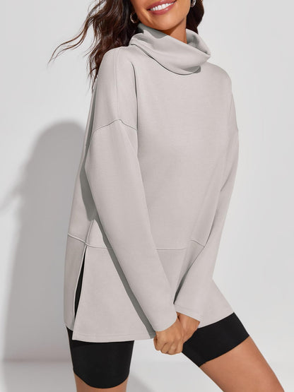 Fisoew women's oversized turtleneck sweatshirt with side slits