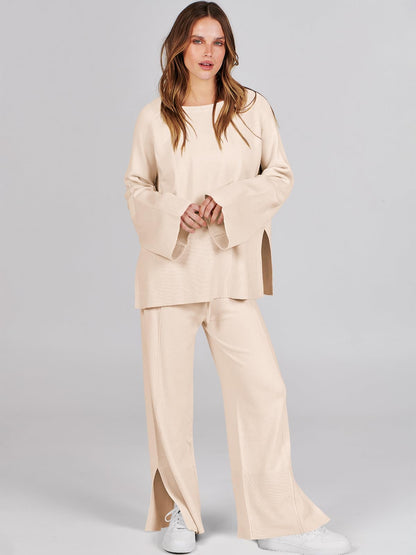 Coordinated outfit — Oversized knit sweater and wide leg pant set by ANRABESS