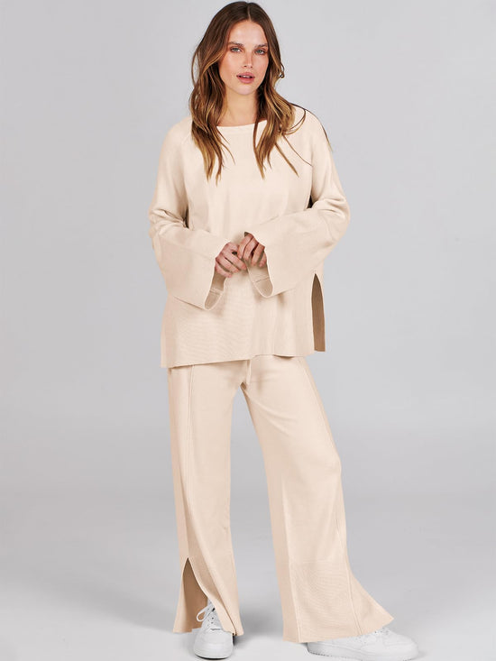 Coordinated outfit — Oversized knit sweater and wide leg pant set by ANRABESS