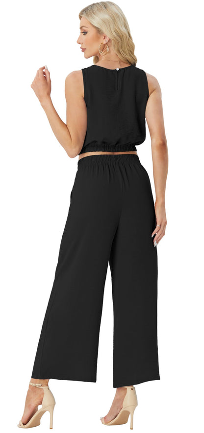 GRECERELLE coordinated outfit — sleeveless crop top and wide leg pants set