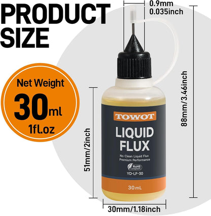 TOWOT Liquid Solder Flux, 30ml No-Clean Soldering Flux for Electronics, Lead-Free & Anti-Corrosion, High Purity Rosin Solder Flux for PCB, Copper, Silver