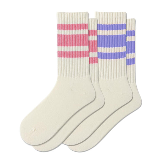 Fszsaa striped crew socks - sporty cotton tube socks for women
